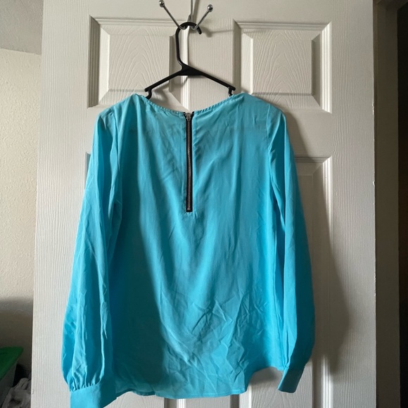 Yumi Kim Aqua blue Long Sleeve Top 100% Silk XS - Picture 5 of 5
